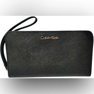 Calvin Klein Black Saffiano Leather Zip-Around Wallet